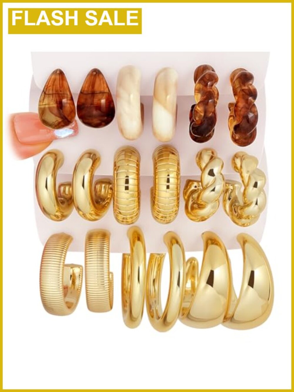 Chunky Gold Hoop Earrings Set 9 Pairs Resin Acrylic Fashion Jewelry Gift